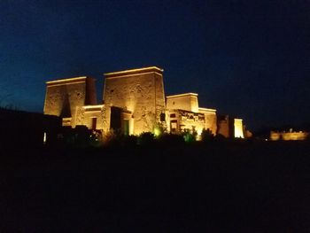 Buildings lit up at night