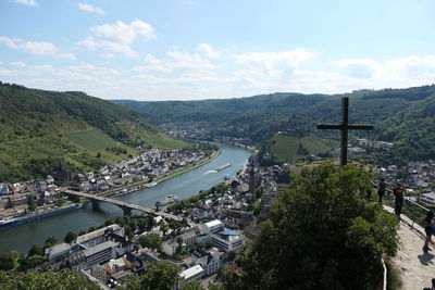 High angle view of the river mosel in germany in the city of cochem