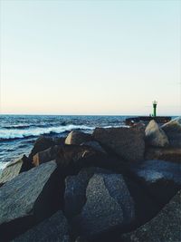 Scenic view of sea against clear sky