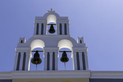 Low angle view of bell tower against clear sky