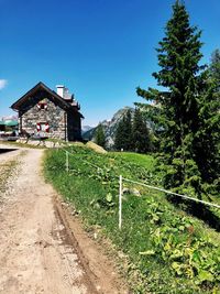 House on field against clear sky