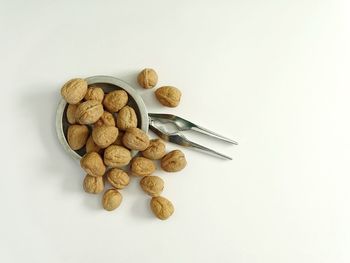 High angle view of walnuts against white background