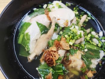 High angle view of soup in bowl