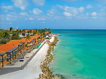 Aerial from eagle beach on aruba island in the caribbean sea