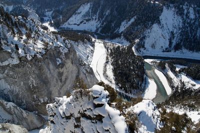 Panoramic shot of frozen lake against sky