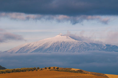 Scenic view of snowcapped mountains against sky