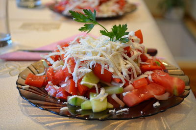 Close-up of salad in plate on table