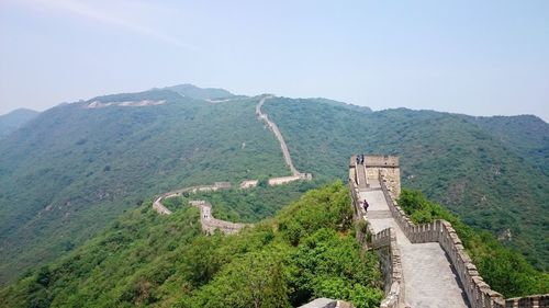 High angle view of castle on mountain against sky