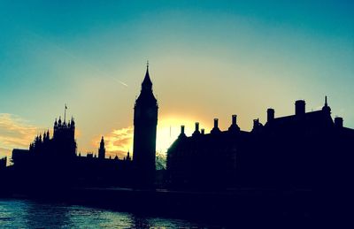 Silhouette of buildings at sunset