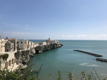 Scenic view of sea against blue sky