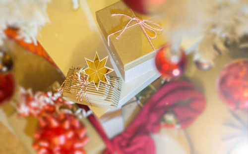 High angle view of christmas decoration