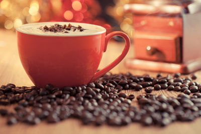 Close-up of coffee cup on table