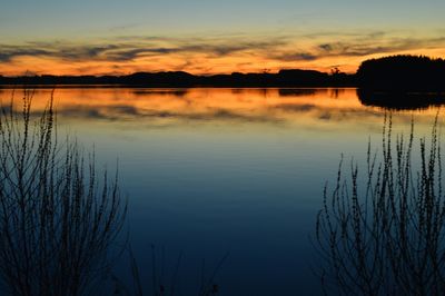 Scenic view of calm lake at sunset