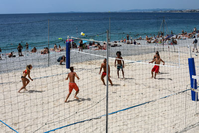 High angle view of people on beach