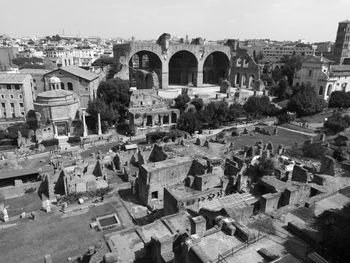 High angle view of buildings in city