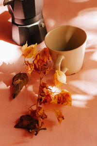 Close-up of coffee cup on table