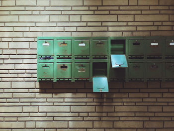 Metallic lockers on wall