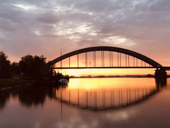 Bridge over river against sky during sunset