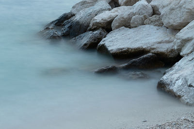 High angle view of rocks on beach