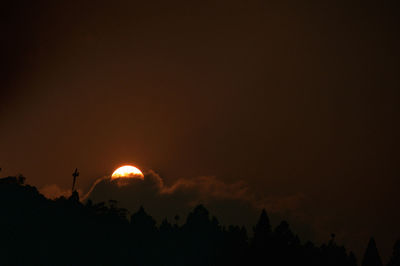 Low angle view of silhouette trees against sky at night