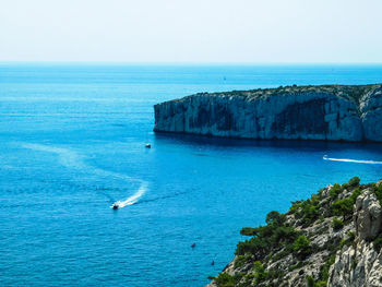 Scenic view of sea against clear sky