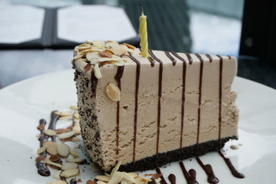 Close-up of chocolate cake on table