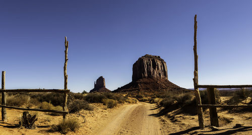 Panoramic view of arid landscape against clear sky