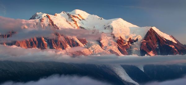 Panoramic view of snowcapped mountains against sky