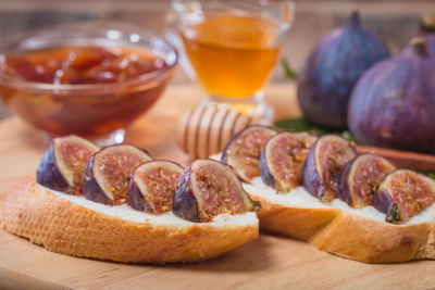 Close-up of breakfast on table