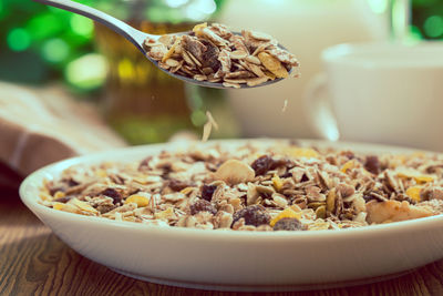 Close-up of breakfast served on table