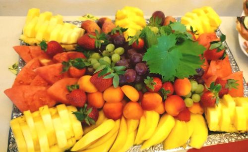 Close-up of chopped fruits in plate