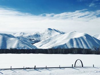 Scenic view of snowcapped mountains against sky