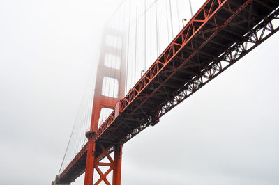 Low angle view of suspension bridge against sky