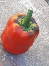High angle view of red chili peppers on table