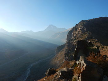 Scenic view of mountains against clear sky