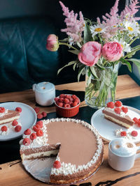 High angle view of cupcakes on table