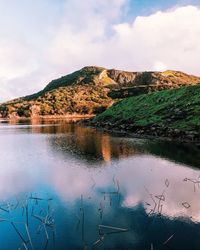 Scenic view of lake against sky