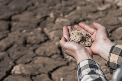 Cropped hand holding rock