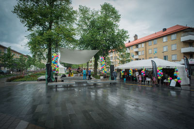 People in front of building