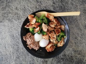 High angle view of food in bowl on table