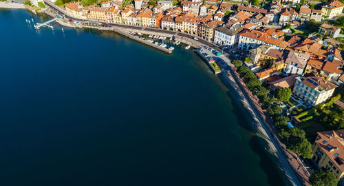 High angle view of buildings in city