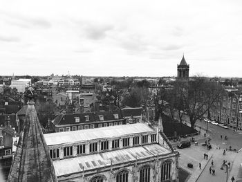 High angle view of buildings in city