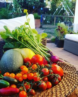 Close-up of vegetables in basket on table