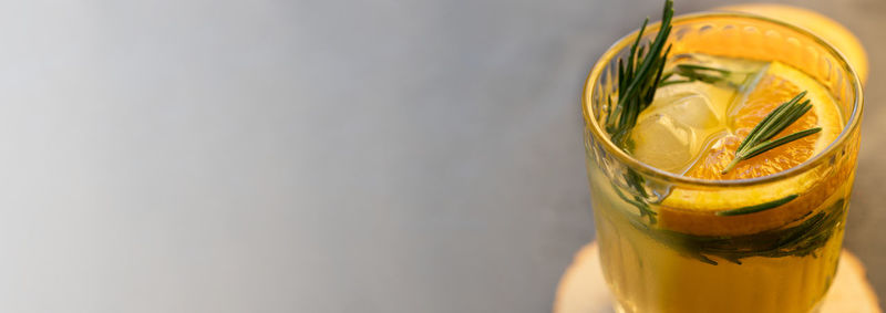 High angle view of drink on glass table