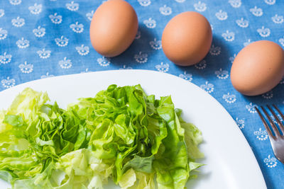 High angle view of breakfast served on table