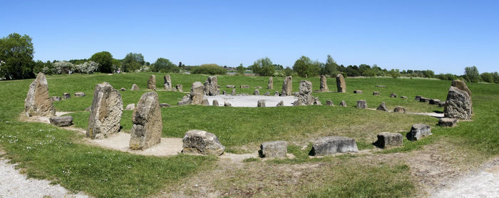 Panoramic view of cemetery against sky