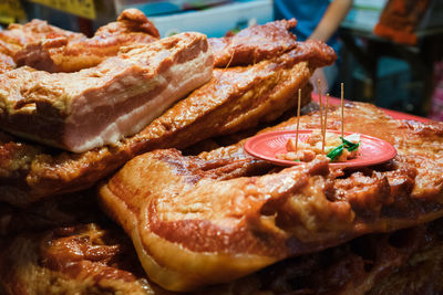 Close-up of fresh meat at market stall