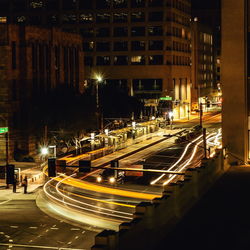 Light trails on road at night
