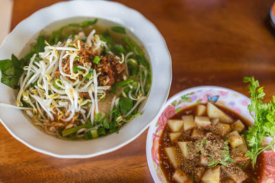High angle view of meal served in bowl