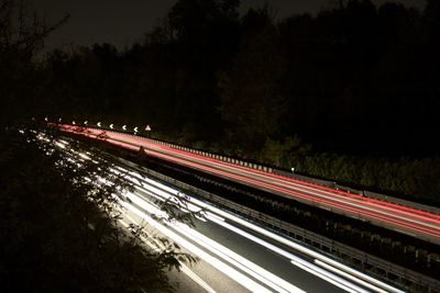 Light trails on road at night